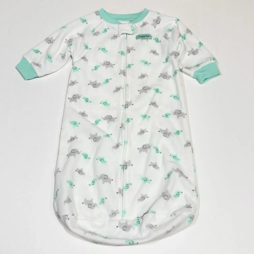 Child of Mine Baby Boy 0-9M Sleep Sack White Green & Gray Elephants Print Zipper